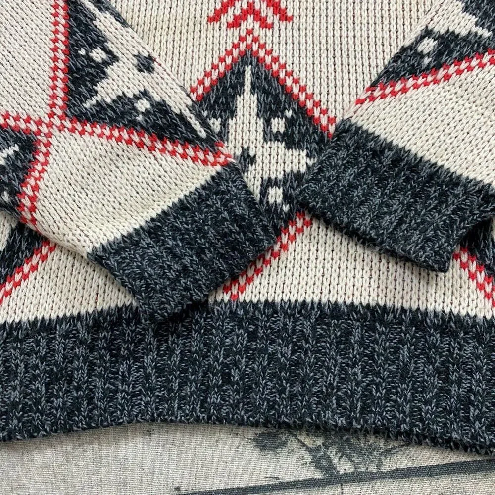Mergers Vtg 80s Imported Fabric Argyle Star Snowflake Pattern Knit Sweater Retro